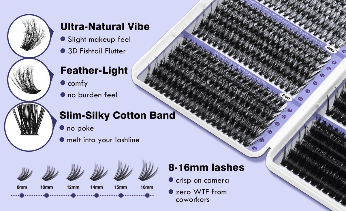 DIY Lash Extension Kit Clusters Natural Individual Eyelashes Kit 8-16mm Mixed with Bond and Seal Wispy Natural Mange Lashes