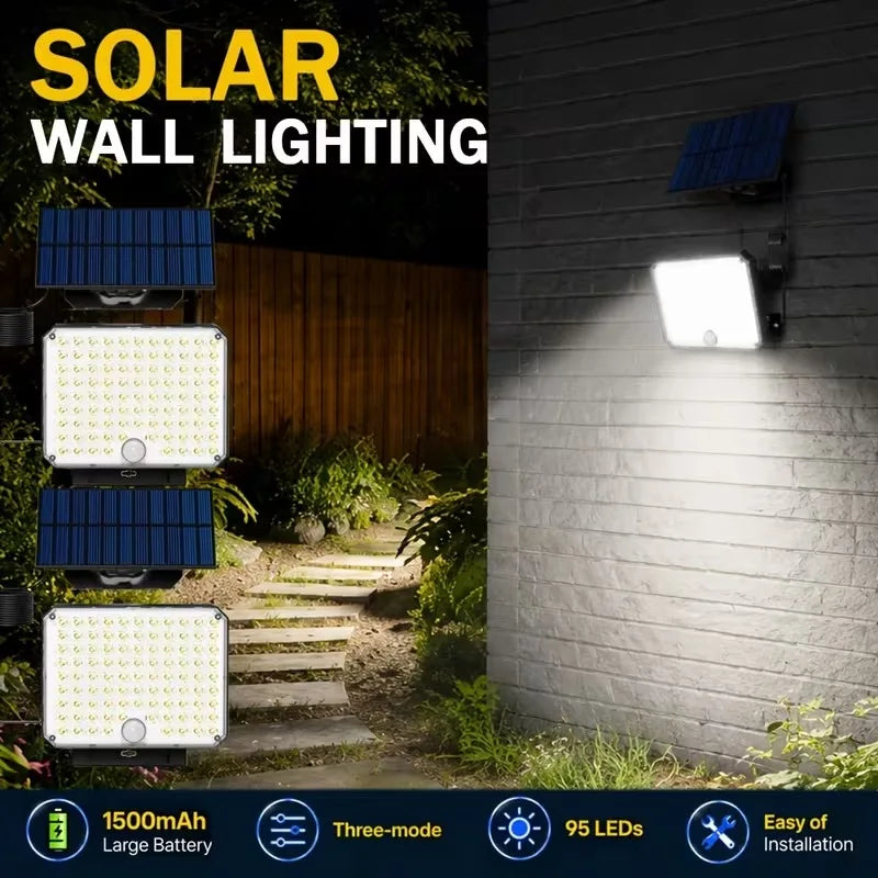 1/2Pack 95 LED Solar Security Lights Outdoor, Separated Solar Panel with Cable Motion Sensor Solar Flood Light, IP65 Waterproof Solar Wall Light for Yard Garage Patio Garden