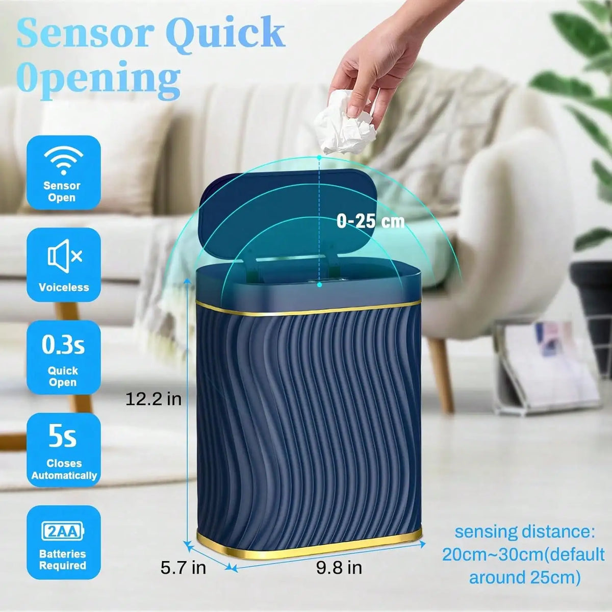 Smart Motion Sensor Trash Can, 2.6 Gallon Small Touchless Pop-Up Bin, Space Saving Waste Basket for Bathroom, Kitchen, Dorm & Bedroom, White