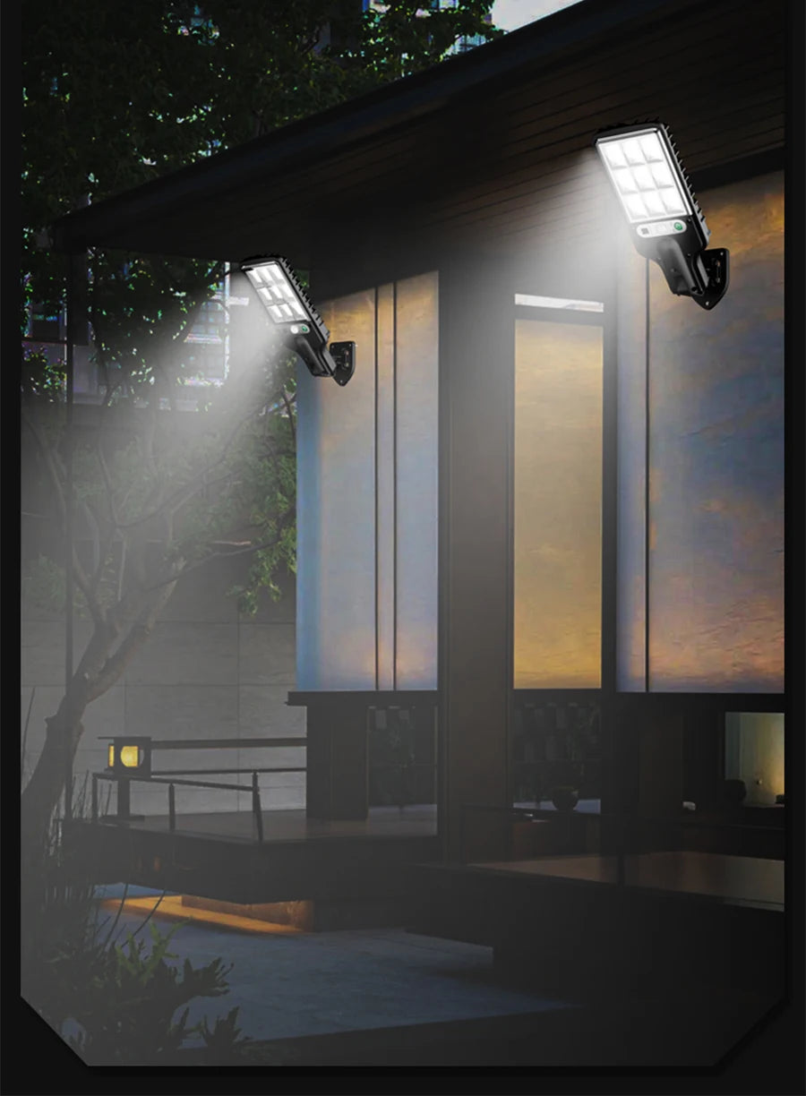 FAMCDC 4 Pack Solar Street Lights 108 COB LED Outdoor Wall Lights with Remote Control and Motion Sensor Adjustable 3 Modes Suita