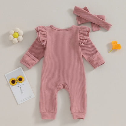 2023-11-02 Lioraitiin 0-12M Newborn Infant Baby Girl Clothes Ruffle Zipper Romper Long Sleeve Jumpsuit Fall Winter Clothes