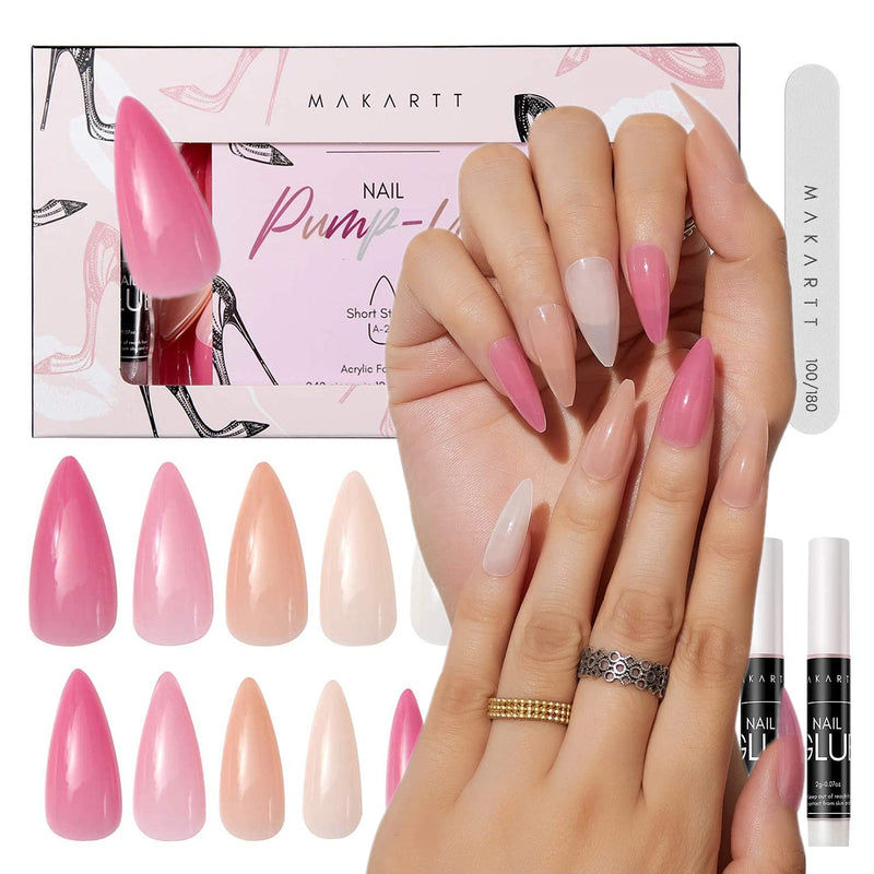 Makartt Acrylic Nail Kit, Press On Nails Set 240pcs Ballerina Nail Tips Full Cover Nude 4pcs Nail Glues 1pcs Nail File Fake Nail