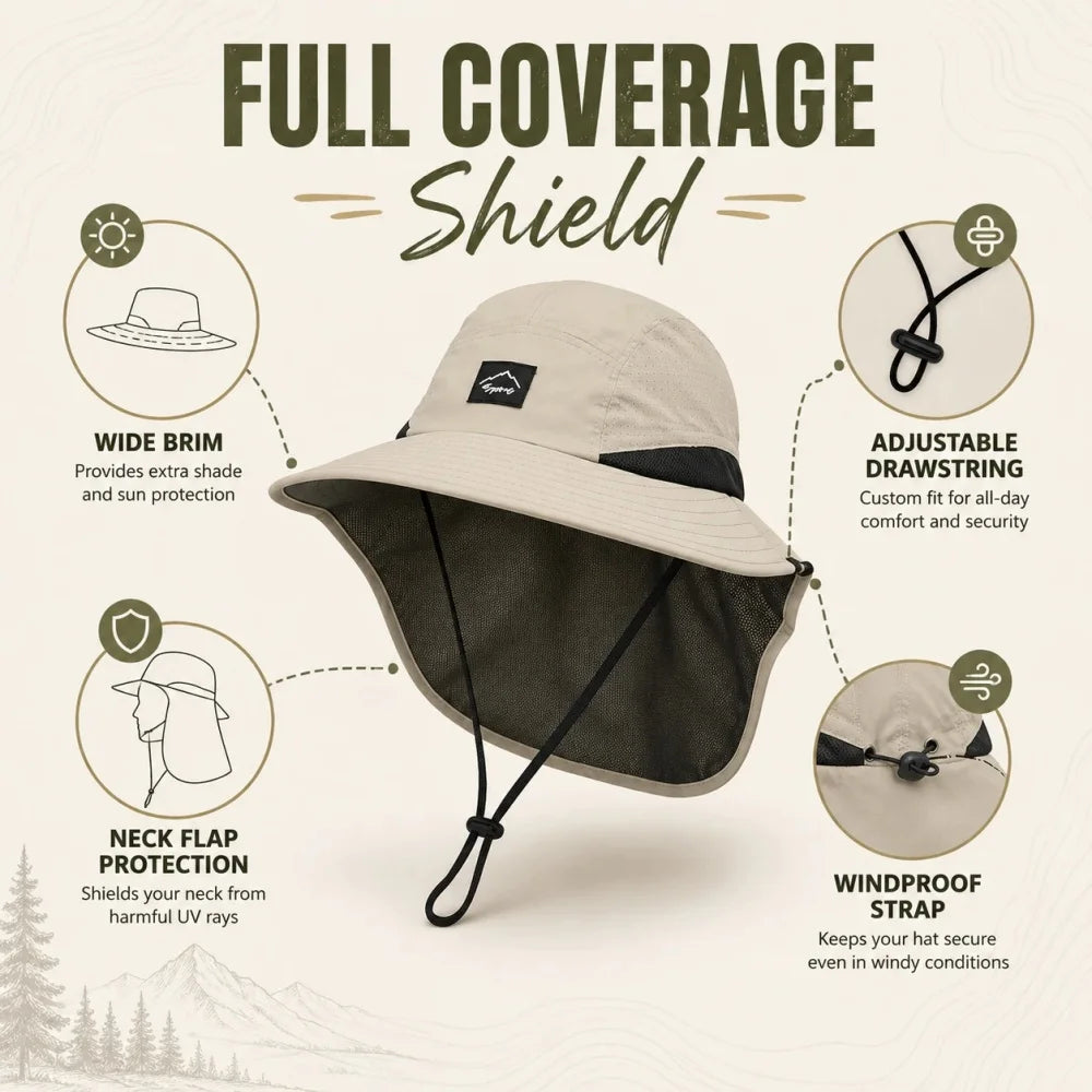 Summer wide brim waterproof quick-drying Panama hat, outdoor sun hat, bucket hat, mesh breathable sun hat, men's sports hiking hat, suitable for outdoor fishing, hiking and camping unisex
