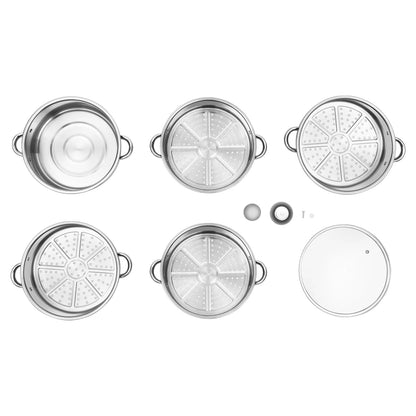 32CM Stainless Steel Steamer Pot 5-Tier Large Steaming Pot Cookware W/Lid & Handle for Vegetable, Dumpling, Stock, Sauce