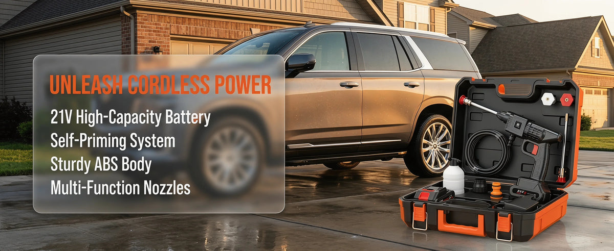 Cordless Pressure Washer, 30Bar Pressure Water Spray Gun, 21V Lithium Battery Lasts for 60 Min with Fully Charged, Portable High Pressure Car Washer for Car/Fence/Wall/Deck Cleaning