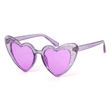 WHO CUTIE Women Sunglasses Vintage Brand Designer Red Heart Shape Pink Glitter Lens Funny Sun Glasses Girls Party Festival OM863