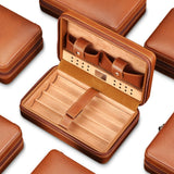 GALINER Charuto Cedar Wood Cigar Humidor Box Travel Leather Cigar Case Storage 4 Cigars Box Humidor Humidifier For Cigar