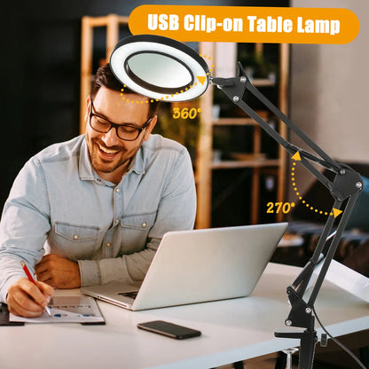 3 Colors LED Magnifying Glass  72LED 8X/10X NEW Illuminated Magnifier USB for Soldering Iron Repair/Table Lamp/Skincare Beauty