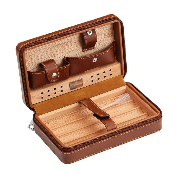 GALINER Cigar Humidor Case Charuto Cedar Wood Leather Travel Humidor Humidifier Set Gift Box (Without Lighter Cutter)