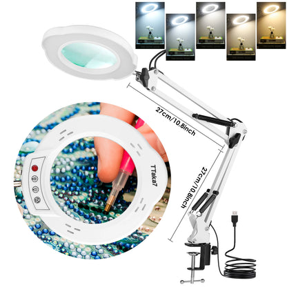 3 Colors LED Magnifying Glass  72LED 8X/10X NEW Illuminated Magnifier USB for Soldering Iron Repair/Table Lamp/Skincare Beauty