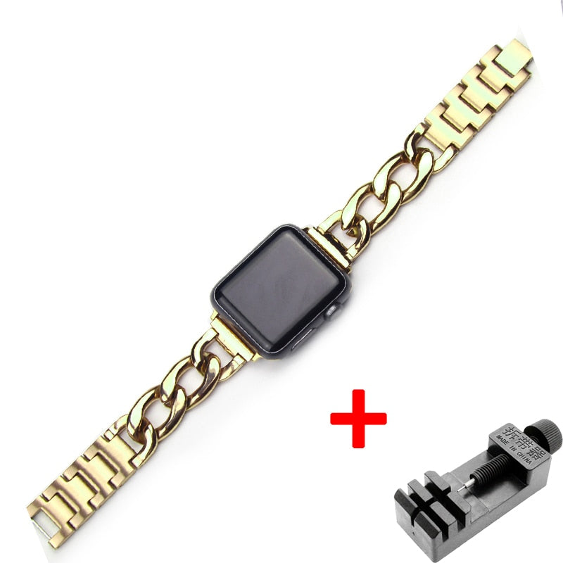 Denim chain Strap Stainless Steel Band for Apple Watch 8 6 SE 5 4 40mm 44mm Watchband Bracelet for Iwatch Series 7 6 5 4 3 38 42