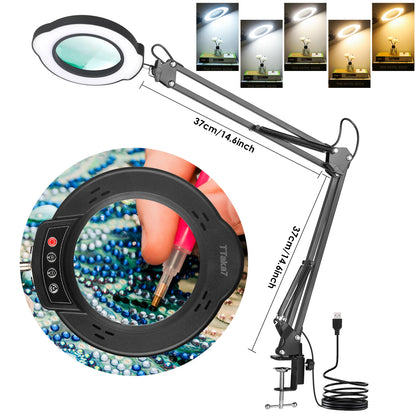 3 Colors LED Magnifying Glass  72LED 8X/10X NEW Illuminated Magnifier USB for Soldering Iron Repair/Table Lamp/Skincare Beauty