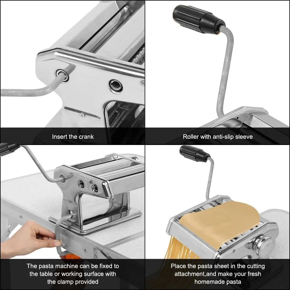 Stainless Steel Pasta Maker Machine Adjustable Noodle Dumpling Press Hand Made Manual Machine Two Cutter Kitchenware Tools