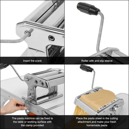 Stainless Steel Pasta Maker Machine Adjustable Noodle Dumpling Press Hand Made Manual Machine Two Cutter Kitchenware Tools