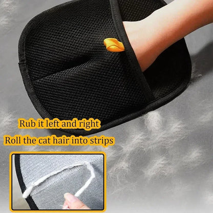 Portable Pet Hair Removal Gloves, 2-in-1 Mitts with Static Lint Brush, Washable & Reusable Dusting Glove for Dogs Cats Shedding Hair