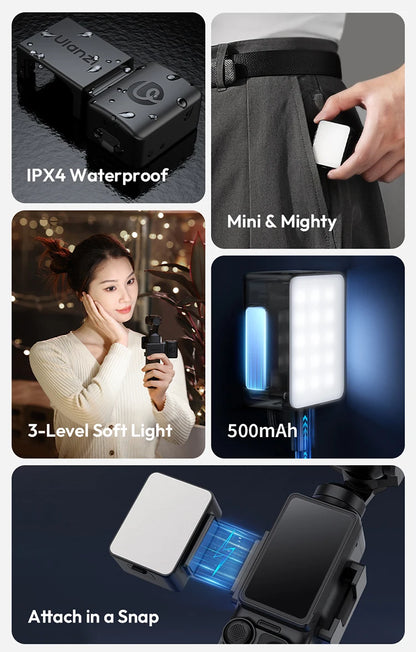 Ulanzi LM001 for DJI Osmo Pocket 3 4 Video Light Magnetic Mini Led Light Waterproof Vlogging Tiktok Live 500mah Rechargeable