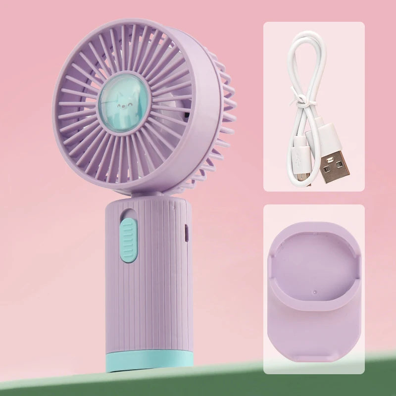 Handheld Fan Portable USB Rechargeable Fans Desk with Base Small Makeup Eyelash Cooler Dryer Women Outdoor Office Beauty Tools