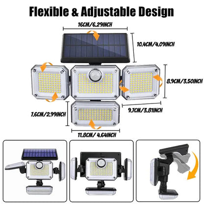 5000LM Outdoor Motion Sensor Lamp 333 LED IP65 Waterproof 4-Head Solar Power Light  Flood Lights 270° Lighting Range Outdoor Indoor Solar Garden Lamp With Adjustable Head Wide Lighting