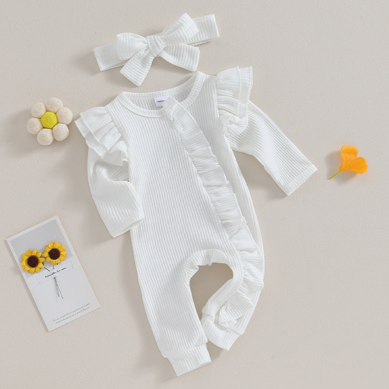 2023-11-02 Lioraitiin 0-12M Newborn Infant Baby Girl Clothes Ruffle Zipper Romper Long Sleeve Jumpsuit Fall Winter Clothes