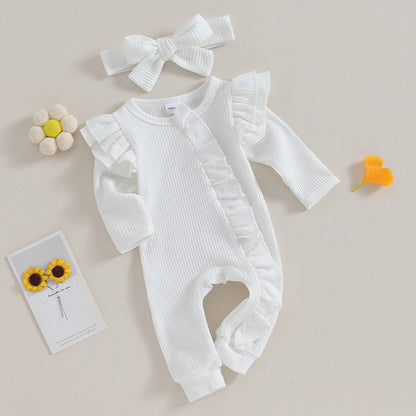 2023-11-02 Lioraitiin 0-12M Newborn Infant Baby Girl Clothes Ruffle Zipper Romper Long Sleeve Jumpsuit Fall Winter Clothes