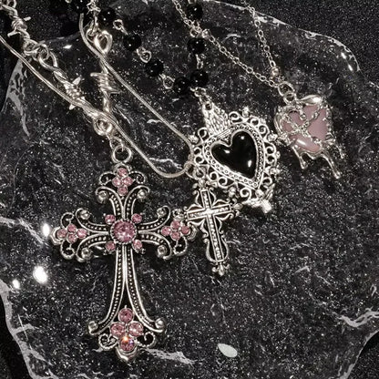 Y2K Sweet Cool Girl Personalized Creative Cross Love Pendant Necklace, Suitable for Daily Wearing