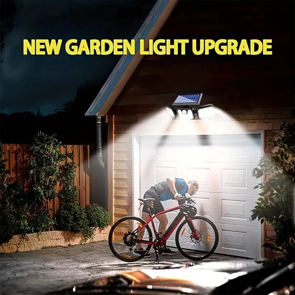 Solar Outdoor Motion Sensor Light, 3 Head Adjustable Angle Solar Security Light with 74 LEDs, Wide Angle Illumination, PIR Motion Detection, IP54 Waterproof Wireless Wall Light for Yard, Garden, Patio and Garage