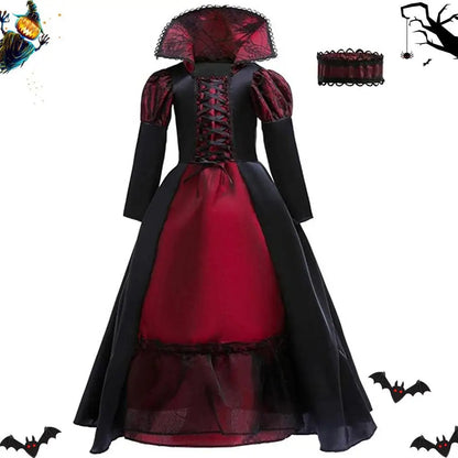 Vampire Queen Costume Halloween Dress Up Girls Royal Vampire Costume For Women Medieval Queen Halloween Dress Up With Necklace