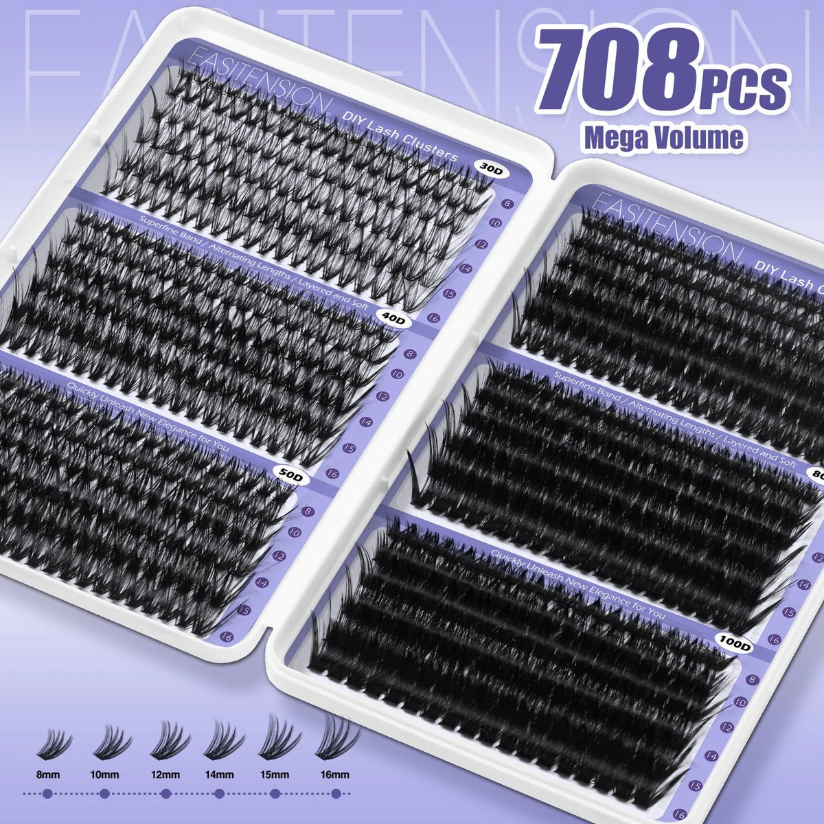 DIY Lash Extension Kit Clusters Natural Individual Eyelashes Kit 8-16mm Mixed with Bond and Seal Wispy Natural Mange Lashes