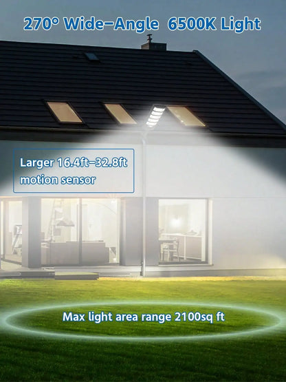 6500K Solar Street Light Outdoor IP67Waterfroof, 240PCS 5730LEDs Solar Flood Lights Outdoor Dusk To Dawn, Security Street Lights Motion Sensor With Remote Control For Parking Lot, Yard,Street