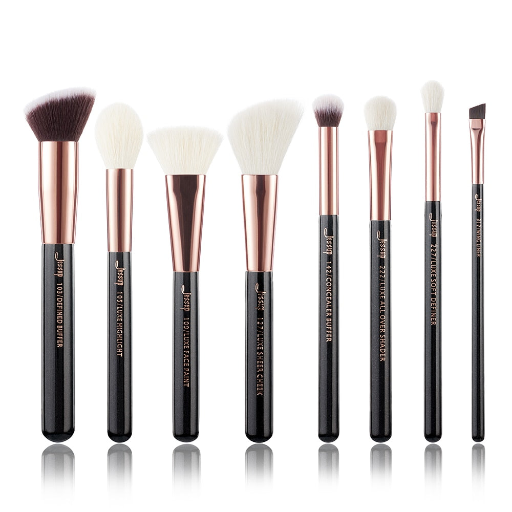 Jessup Makeup Brushes Set 6-25pcs Foundation Powder Eyeshadow Liner Brush Blending Highlighter RoseGold/Black