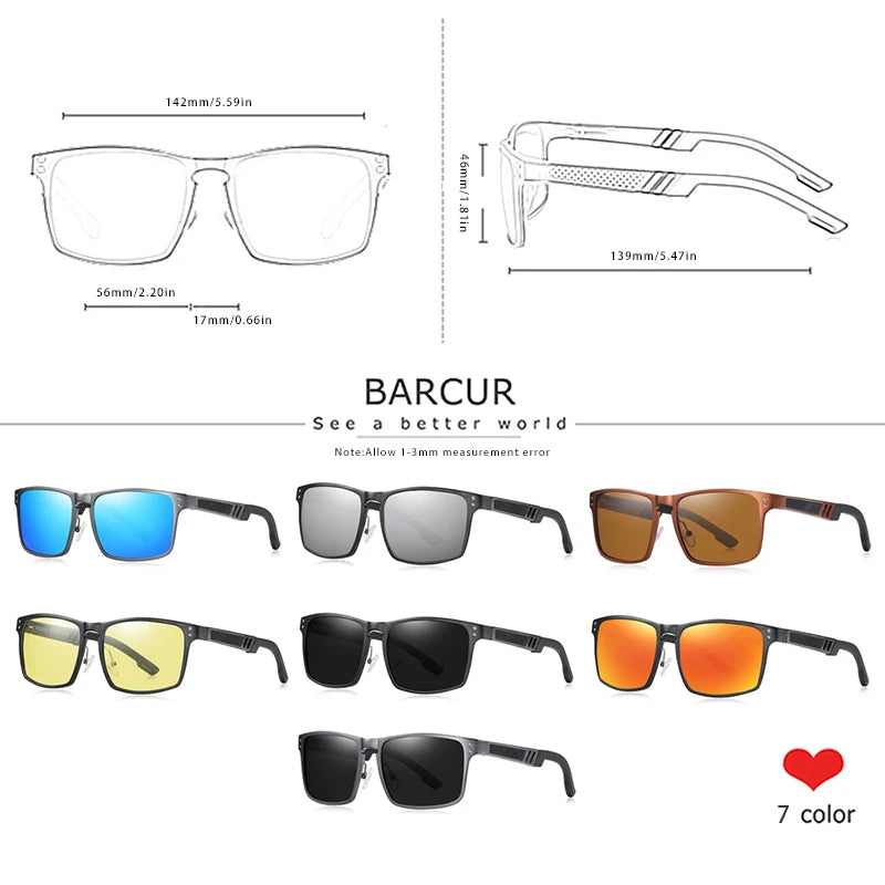 BARCUR Aluminium Magnesium Square Sunglasses Men Polarized Vintage Shades Women Sun Glasses For Men Sport Eyewear Oculos De Sol
