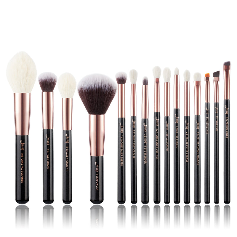 Jessup Makeup Brushes Set 6-25pcs Foundation Powder Eyeshadow Liner Brush Blending Highlighter RoseGold/Black