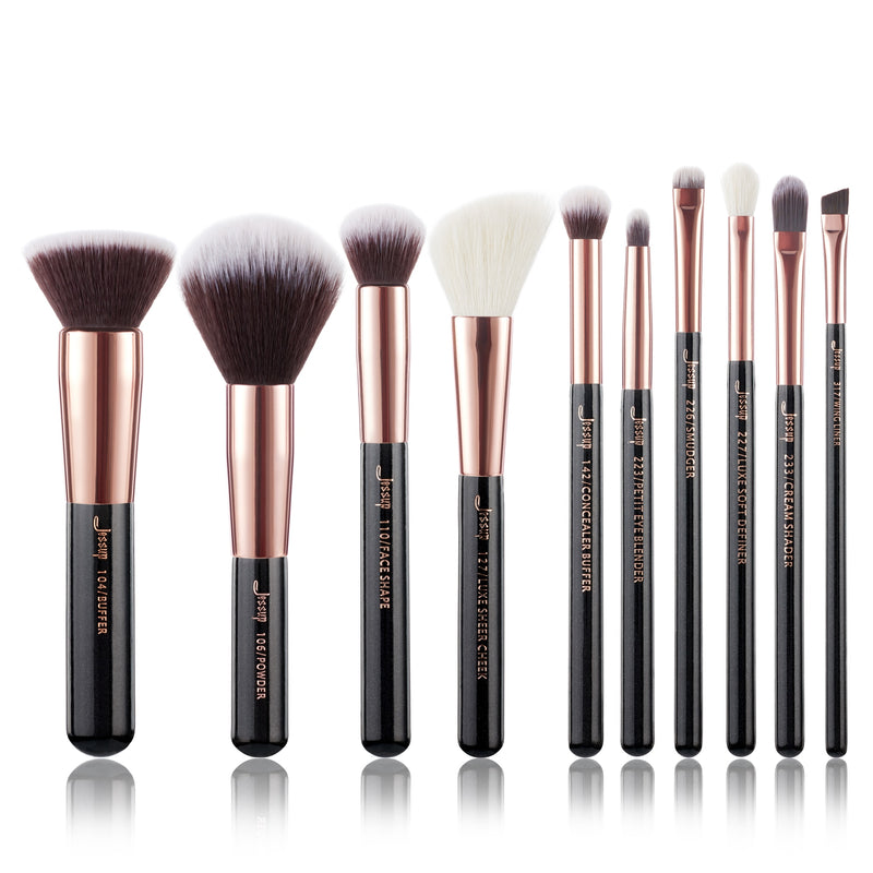 Jessup Makeup Brushes Set 6-25pcs Foundation Powder Eyeshadow Liner Brush Blending Highlighter RoseGold/Black