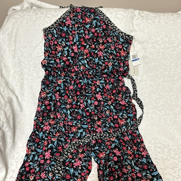 NWT Kingston Grey Women's Black Floral Print Crinkled Jumpsuit XL