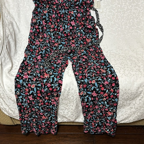 NWT Kingston Grey Women's Black Floral Print Crinkled Jumpsuit XL