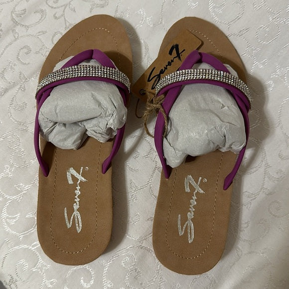 New Seven7 Women's Bondi purple Caramel Faux Leather Thong Sandals Size 8M