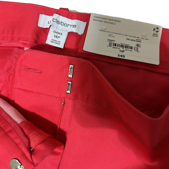 NWT Liz Claiborne Emma Women's Red Mid Rise Slim Pant Size 14 Petite.