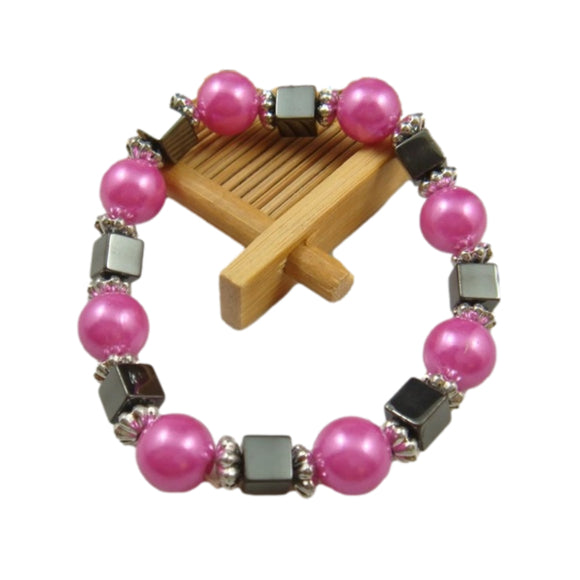 New Pink Beads Hematite Stretchable Bracelet. Women's Fashion‎ Accessories