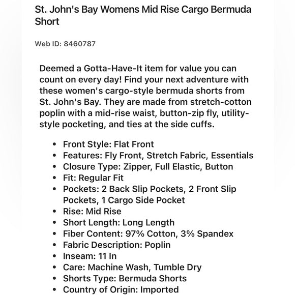 St. John's Bay Women's Mid-Rise Cargo Bermuda Shorts. Women's Fashion