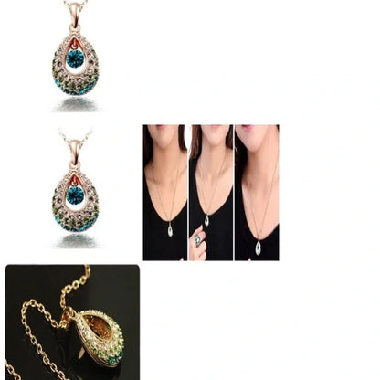 New Pretty‎ Blue Green Teardrop Crystal Necklace. Women's Fashion Jewelry