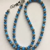 Brand-new‎ Cats-Eye Gemstone Blue & Silver Necklace. Fashion Jewelry.