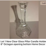 New 8" Clear Glass Pillar Candle 🕯 Stick Holder‎. Home Decor Accessories.