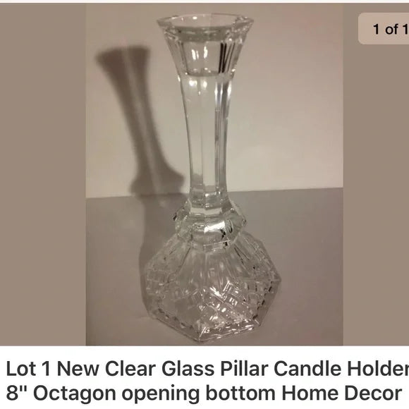 New 8" Clear Glass Pillar Candle 🕯 Stick Holder‎. Home Decor Accessories.