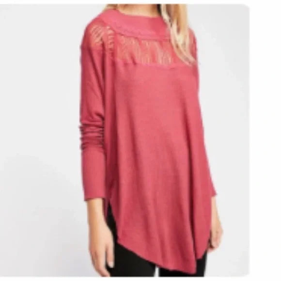 NWT Casual Free People Pink‎ Thermal Long Sleeve Top Blouse. Size Small. Women's Fashion