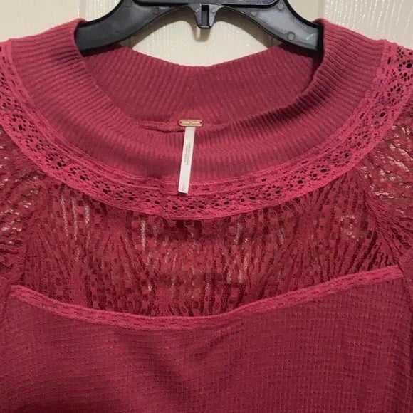 NWT Casual Free People Pink‎ Thermal Long Sleeve Top Blouse. Size Small. Women's Fashion