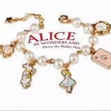 NEW ALICE IN WONDERLAND Charms Bracelet women's‎ white pearls