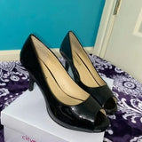 New Black Shiny Cityclassified Short Peep Toe Pumps‎ Size 7.5. Women's Fashion.