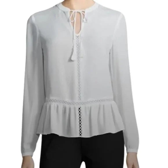 NWT a.n.a Long Sleeve Peplum White Blouse. Size Small. Women's Fashion