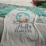 NWT Universal " Fluffy and Fearless" Raglan Short Sleeve T-Shirt. Size Small. Women's Fashion.