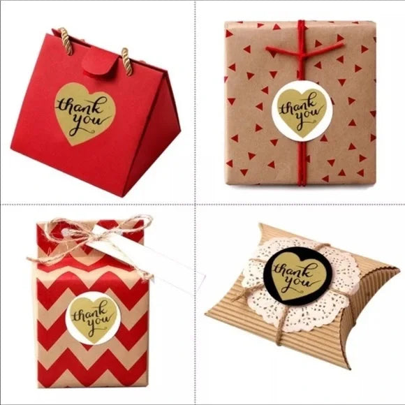 Brand New "Thank you" 😊 Heart-Shaped‎ ❤️ Self-Adhesive Kraft Stickers